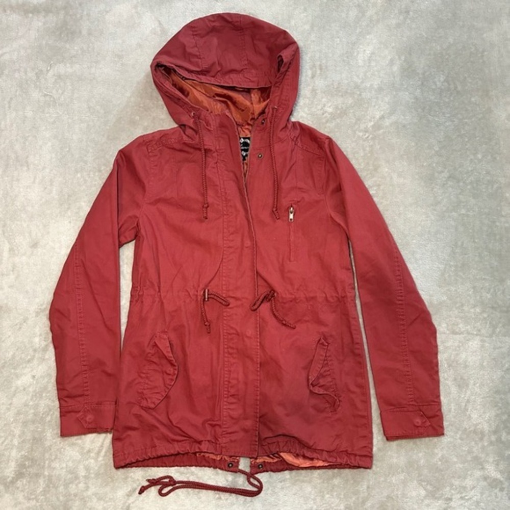 Ambiance Hooded Utility Jacket Size S Burnt Orange Anorak Cinch Waist Cotton